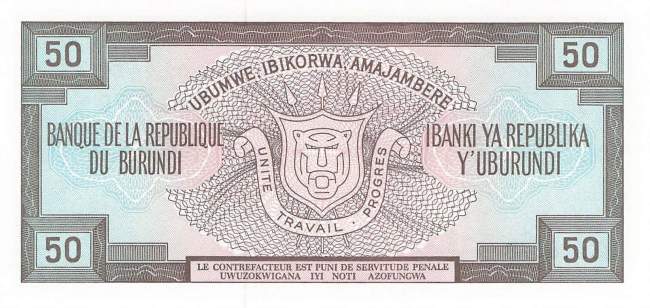 Burundi p28c 50 Francs 1993